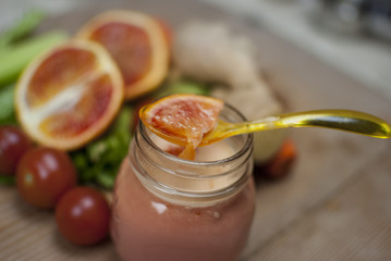 Traditional dressing for salad or meet. Fruit , Citrus, Mustard.