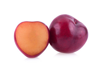 red cherry plum isolated on white background