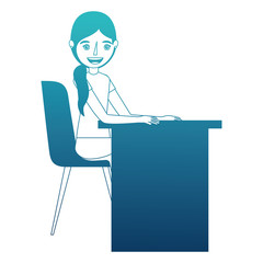 young woman in office chair and desk avatar character vector illustration design