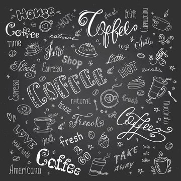 Big coffee set- signs,objects and letters
