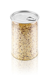 bottle of white quinoa seeds organic food