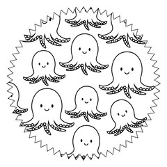 seal stamp with cute octopus pattern over white background, vector illustration