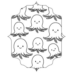 arabic frame with cute octopus pattern over white background, vector illustration