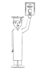 young man with graduation hat and diploma vector illustration design