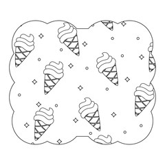 decorative frame with ice cream cones pattern over white background, vector illustration