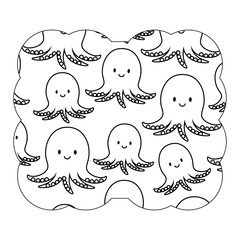 decorative frame with cute octopus pattern over white background, vector illustration