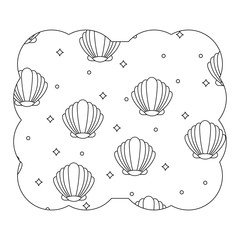 decorative frame with seashells pattern over white background, vector illustration