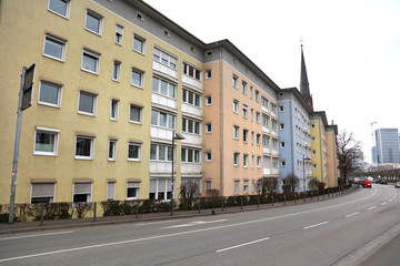 Fototapeta na wymiar Colorful apartment homes in Frankfurt, Germany