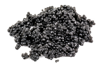 heap of black caviar on white