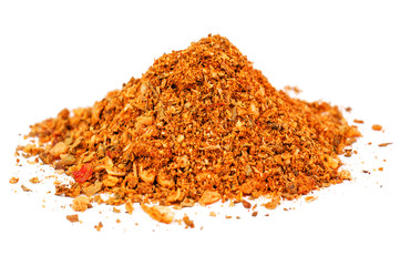 heap of hot spices on white