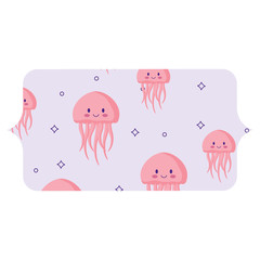 banner with cute jellyfish pattern over white background, colorful design. vector illustration