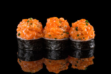 sushi rolls isolated on the black background