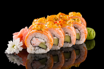 sushi rolls isolated on the black background