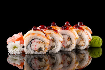 sushi rolls isolated on the black background