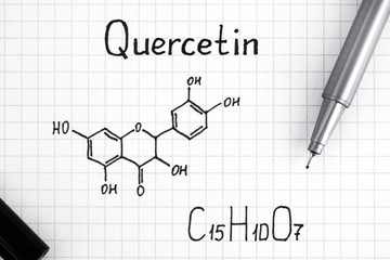 Chemical formula of Quercetin with black pen.