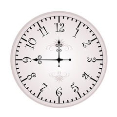 Clock face. Vector illustration of vintage clock dial with arabic numerals and clock hands.