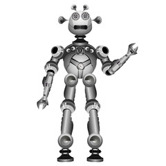 Robot. Vector realistic illustration of friendly looking greeting robot isolated on white background.