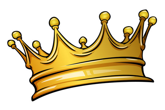 Golden crown mascot. Vector illustration isolated on white background. Good for logos, icons, posters, stickers.