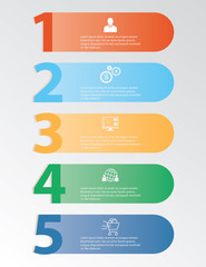 Modern infographics template with 5 lable Paper Timeline used for web design and workflow layout.