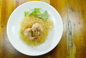 prawn steamed with glass noodle on dish