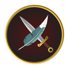 Feather and sword. proverb The pen is mightier than the sword. This phrase is a metonymic adage, indicating that a journalist can report lie or truth using only a pen