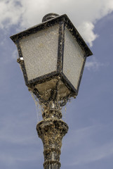 Stra&szlig;enlaterne in Spinnenweben