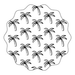 Fototapeta na wymiar decorative circular frame with tropical palms pattern over white background, vector illustration