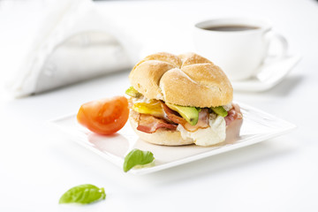 sandwich with bacon, egg and avocado