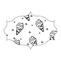 decorative arabic frame with ice cream cones pattern over white background, vector illustration