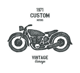 Hand drawn graphic old school vintage motorcycle. Custom shop vintage garage
