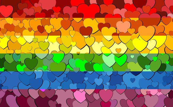 Gay pride flag made of hearts background - Illustration,  
Rainbow flag with hearts background