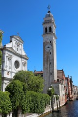 Fototapeta na wymiar Church and bell tower called San Giorgio dei Greci in Venice