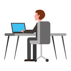 businessman with desk and laptop computer isolated icon vector illustration design