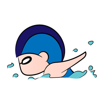 Cute boy swimming with water splash. Sport and Activity concept. Line art and Clipart theme. Character graphic design