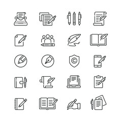 Copywriting related icons: thin vector icon set, black and white kit