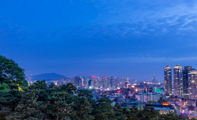 Seoul City the capital of South Korea. View from the N Seoul Tower or "Namsan Tower" at sunset.
