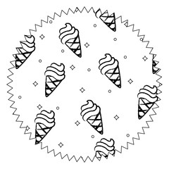seal stamp with ice cream cones pattern over white background, vector illustration