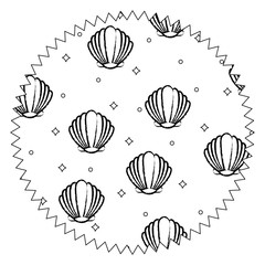 seal stamp with seashells pattern over white background, vector illustration