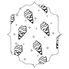 decorative arabic frame with ice cream cones pattern over white background, vector illustration