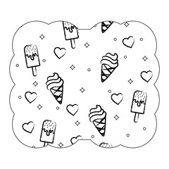 decorative frame with ice cream pattern over white background, vector illustration