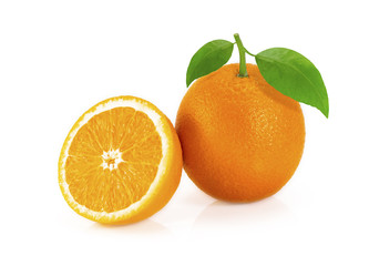 Sliced orange fruit segments isolated on white background