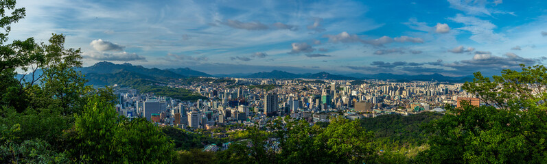 A panorama of Seoul City the capital of South Korea. View from the N Seoul Tower or "Namsan Tower".