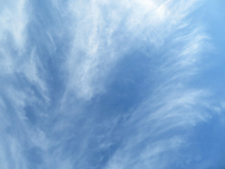 White cirrus clouds in the blue sky. Beautiful sky background