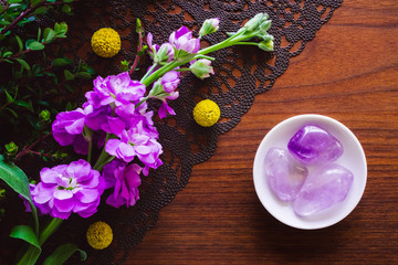 Amethyst on Teak Table