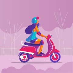 Fototapeta na wymiar a girl riding a motorbike