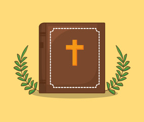 Obraz premium Easter celebration design with bible and over yellow background, colorful design. vector illustration