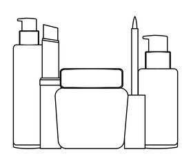 bottles of cream and accessories female make up vector illustration design