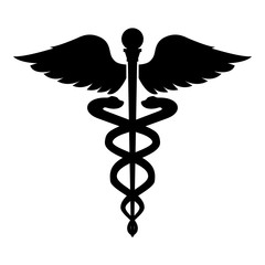 Caduceus health symbol Asclepius's Wand icon black color illustration flat style simple image - obrazy, fototapety, plakaty