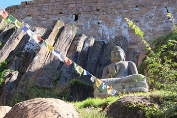 buddha and flags
