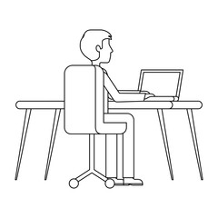businessman with desk and laptop computer isolated icon vector illustration design